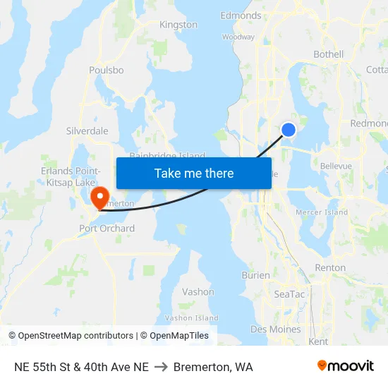 NE 55th St & 40th Ave NE to Bremerton, WA map
