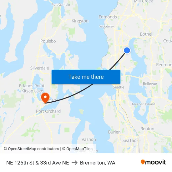 NE 125th St & 33rd Ave NE to Bremerton, WA map
