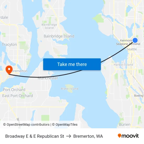 Broadway E & E Republican St to Bremerton, WA map