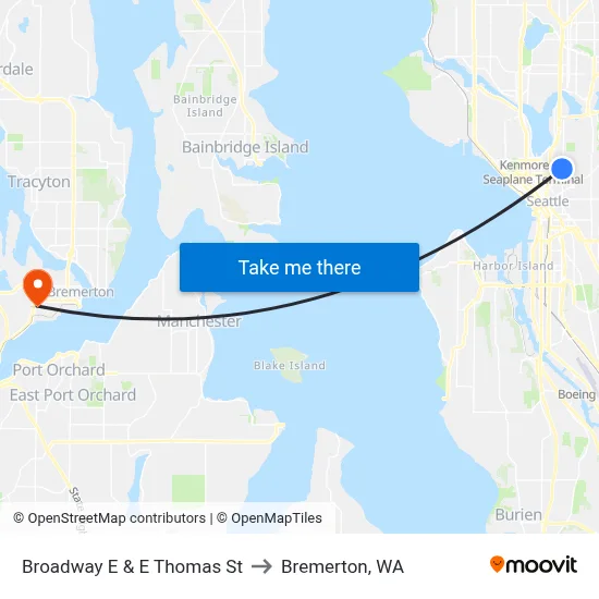 Broadway E & E Thomas St to Bremerton, WA map