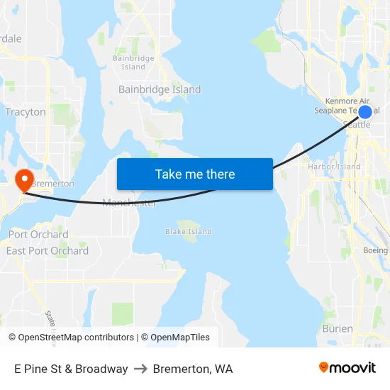 E Pine St & Broadway to Bremerton, WA map