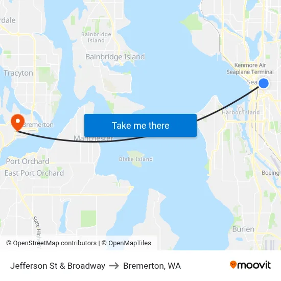 Jefferson St & Broadway to Bremerton, WA map