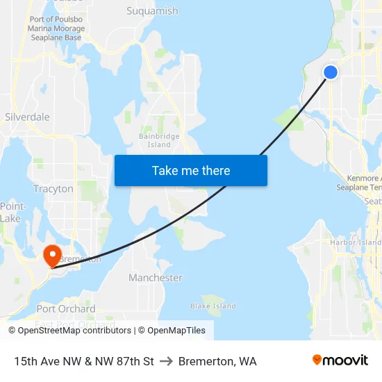15th Ave NW & NW 87th St to Bremerton, WA map