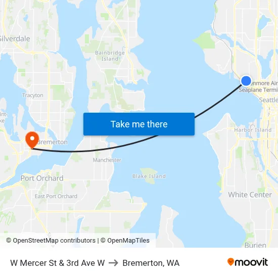 W Mercer St & 3rd Ave W to Bremerton, WA map