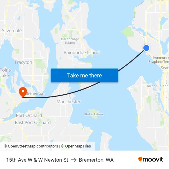 15th Ave W & W Newton St to Bremerton, WA map