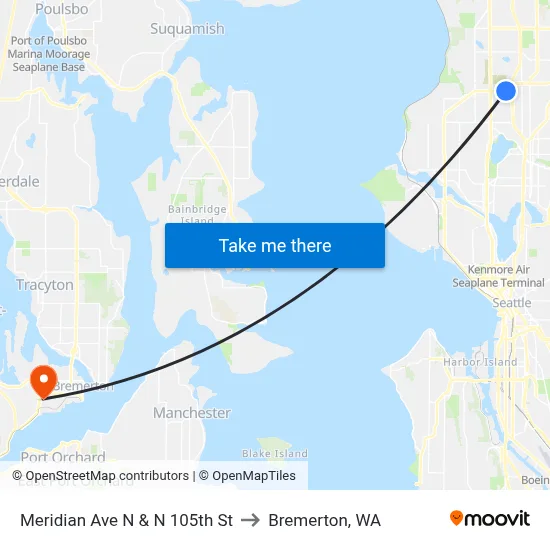 Meridian Ave N & N 105th St to Bremerton, WA map