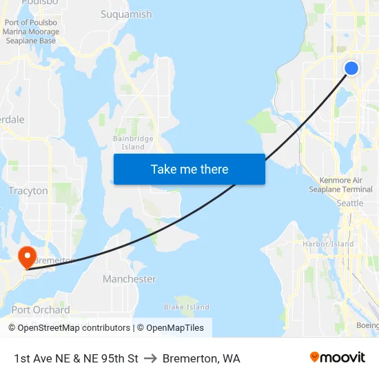 1st Ave NE & NE 95th St to Bremerton, WA map