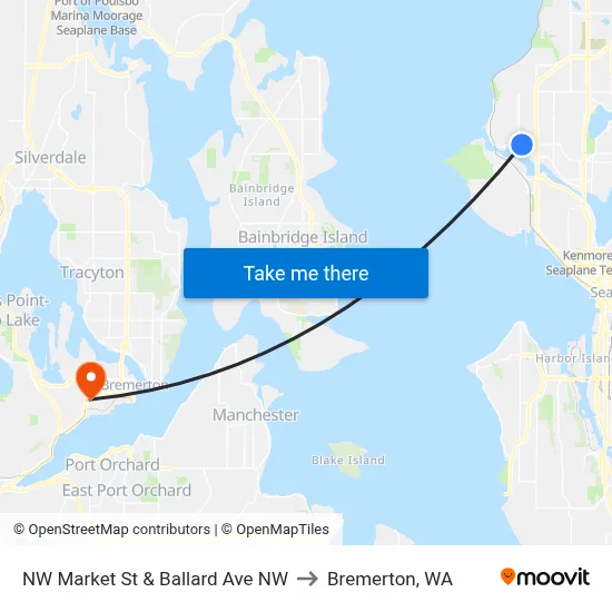 NW Market St & Ballard Ave NW to Bremerton, WA map