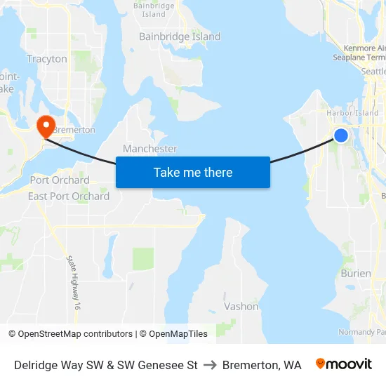 Delridge Way SW & SW Genesee St to Bremerton, WA map