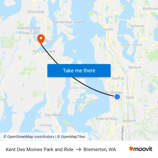 Kent Des Moines Park and Ride to Bremerton, WA map