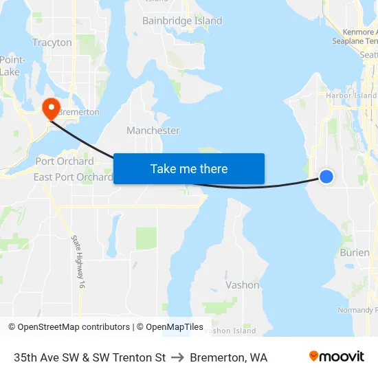 35th Ave SW & SW Trenton St to Bremerton, WA map