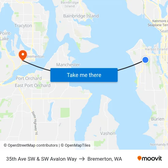 35th Ave SW & SW Avalon Way to Bremerton, WA map