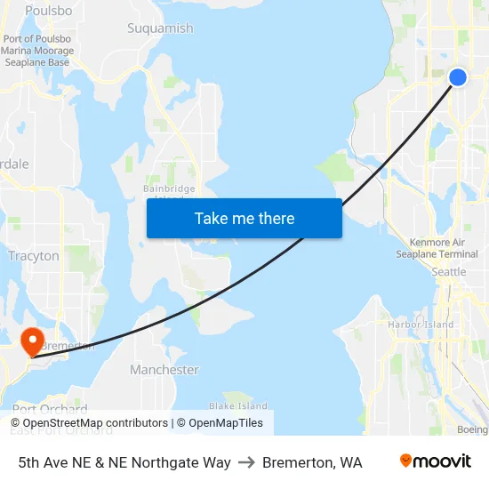5th Ave NE & NE Northgate Way to Bremerton, WA map