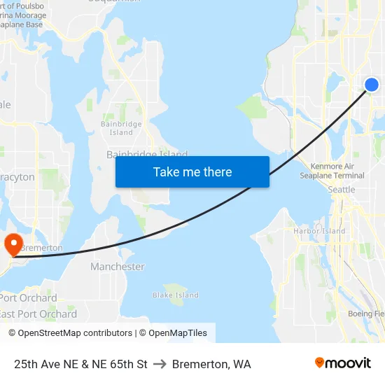 25th Ave NE & NE 65th St to Bremerton, WA map