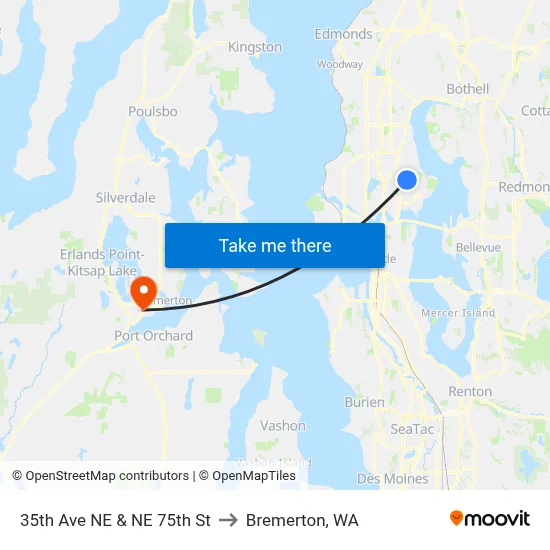35th Ave NE & NE 75th St to Bremerton, WA map
