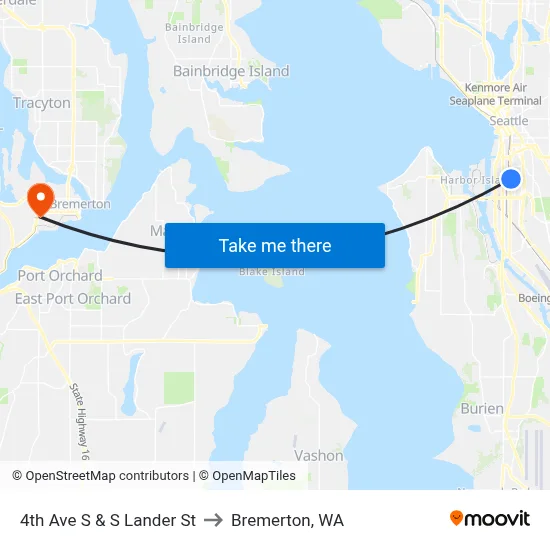 4th Ave S & S Lander St to Bremerton, WA map