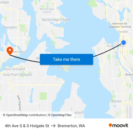 4th Ave S & S Holgate St to Bremerton, WA map