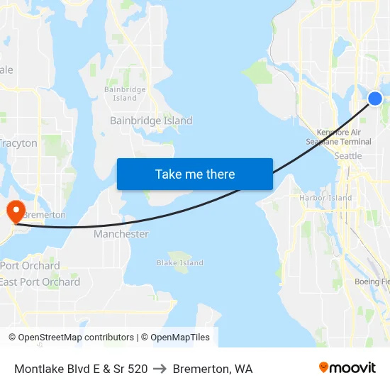 Montlake Blvd E & Sr 520 to Bremerton, WA map