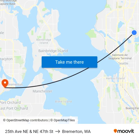 25th Ave NE & NE 47th St to Bremerton, WA map
