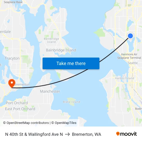 N 40th St & Wallingford Ave N to Bremerton, WA map