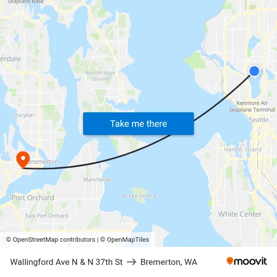 Wallingford Ave N & N 37th St to Bremerton, WA map