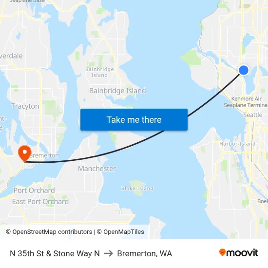 N 35th St & Stone Way N to Bremerton, WA map