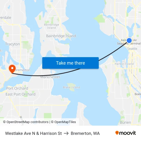 Westlake Ave N & Harrison St to Bremerton, WA map