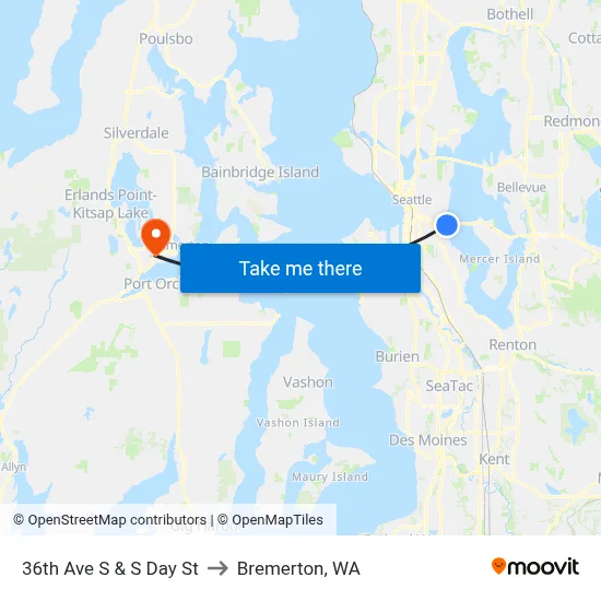 36th Ave S & S Day St to Bremerton, WA map