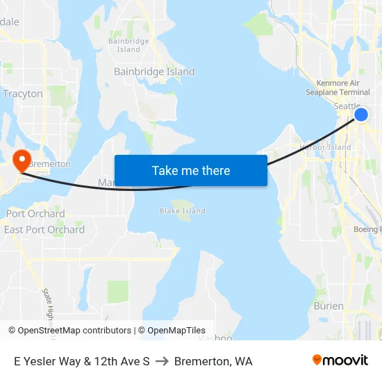 E Yesler Way & 12th Ave S to Bremerton, WA map