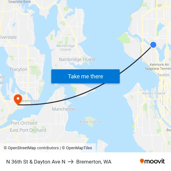 N 36th St & Dayton Ave N to Bremerton, WA map