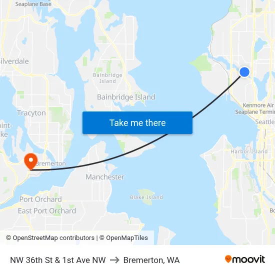 NW 36th St & 1st Ave NW to Bremerton, WA map