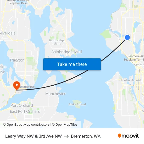 Leary Way NW & 3rd Ave NW to Bremerton, WA map