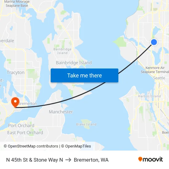 N 45th St & Stone Way N to Bremerton, WA map