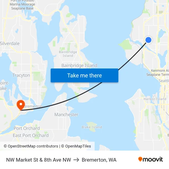 NW Market St & 8th Ave NW to Bremerton, WA map