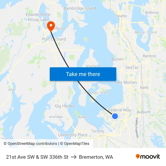 21st Ave SW & SW 336th St to Bremerton, WA map