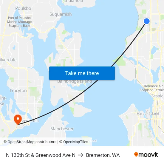 N 130th St & Greenwood Ave N to Bremerton, WA map
