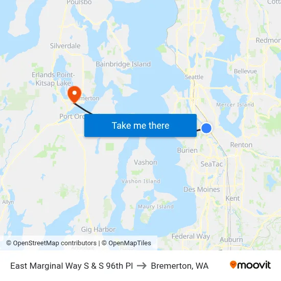 East Marginal Way S & S 96th Pl to Bremerton, WA map