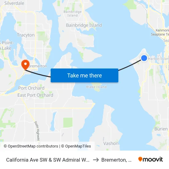 California Ave SW & SW Admiral Way to Bremerton, WA map