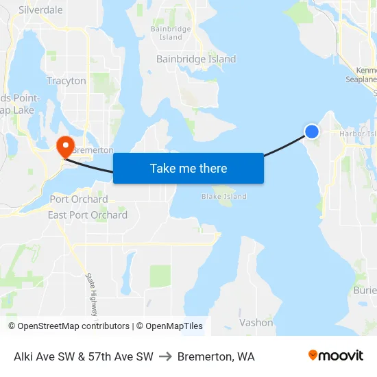 Alki Ave SW & 57th Ave SW to Bremerton, WA map