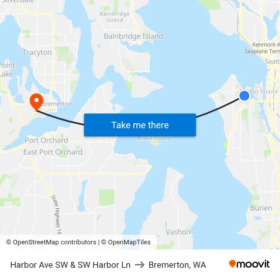 Harbor Ave SW & SW Harbor Ln to Bremerton, WA map