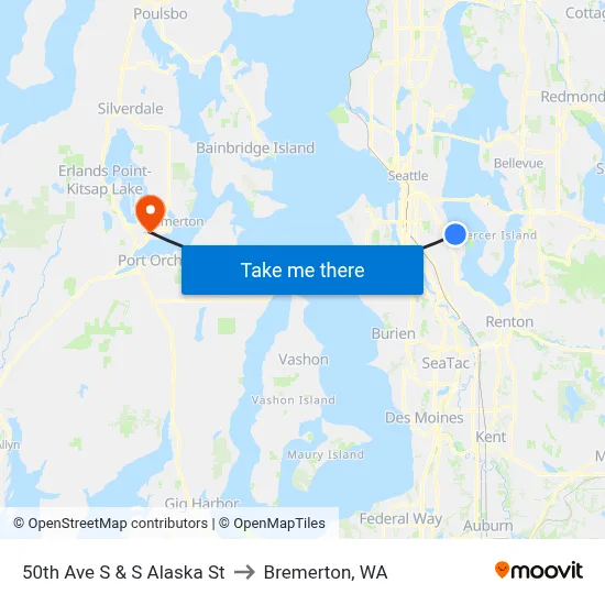 50th Ave S & S Alaska St to Bremerton, WA map