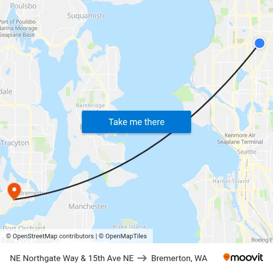 NE Northgate Way & 15th Ave NE to Bremerton, WA map
