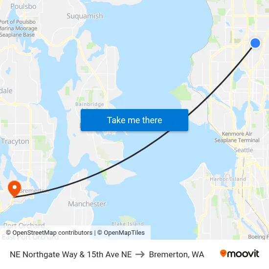 NE Northgate Way & 15th Ave NE to Bremerton, WA map