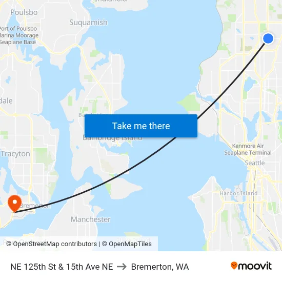 NE 125th St & 15th Ave NE to Bremerton, WA map
