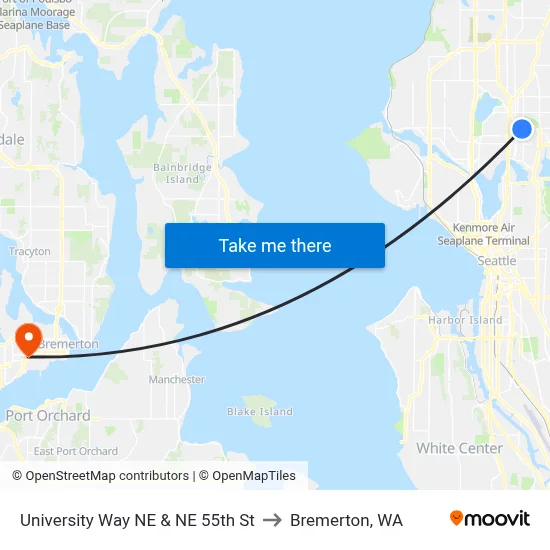 University Way NE & NE 55th St to Bremerton, WA map