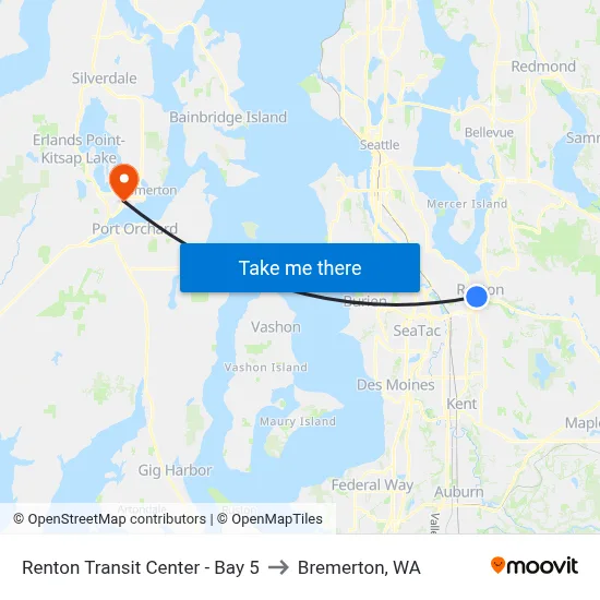 Renton Transit Center - Bay 5 to Bremerton, WA map