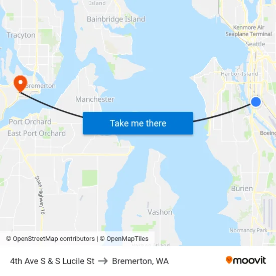 4th Ave S & S Lucile St to Bremerton, WA map