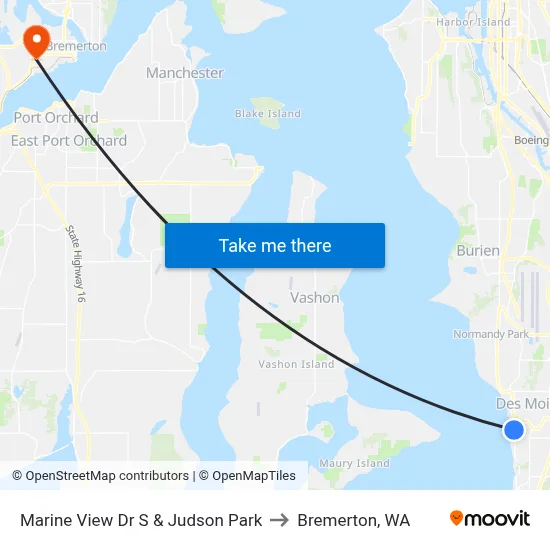 Marine View Dr S & Judson Park to Bremerton, WA map