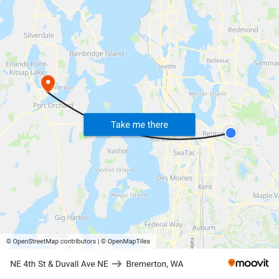 NE 4th St & Duvall Ave NE to Bremerton, WA map