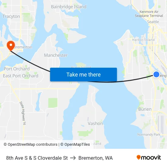 8th Ave S & S Cloverdale St to Bremerton, WA map